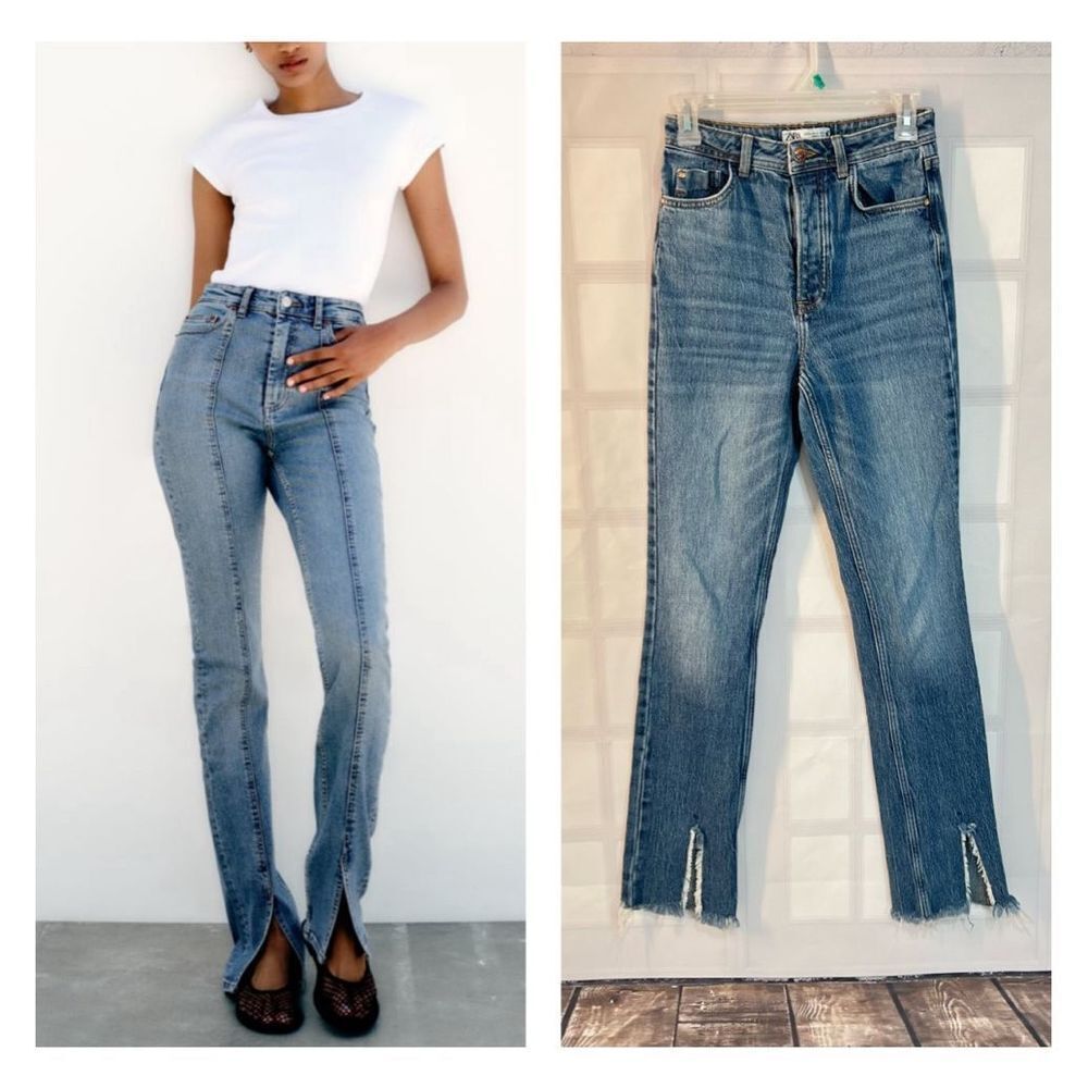 🔥🔥 5/$25 sale 🔥🔥 Zara high waisted button fly slit leg frayed hem size 2